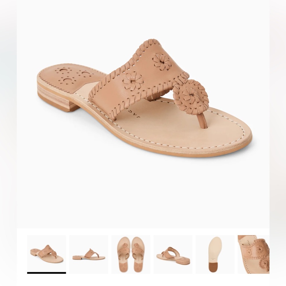 Jack Rogers Tan Leather Slide with Signature Rosette